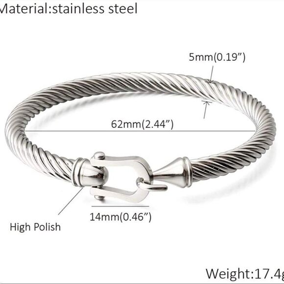 New Silver Bracelets for Women Cable Bangle - Picture 4 of 5